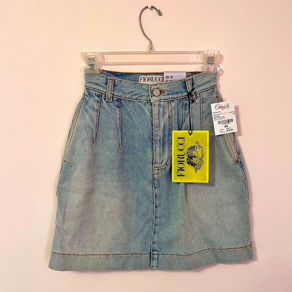 NWT Fiorucci Denim Mini Skirt Light Wash Size XS